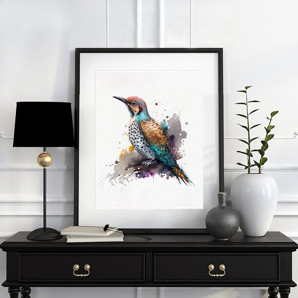 Northern Flicker Watercolor Art Oil Painting Print -‎ Bird Wall Art Decor - Picture 4 of 5
